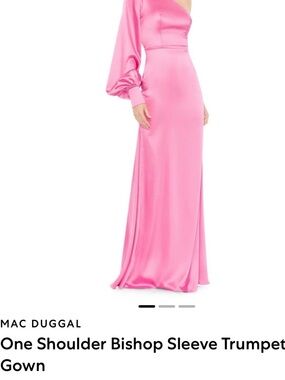 Mac Duggal One-Shoulder Bishop Sleeve Trumpet Gown - Hot Pink Satin